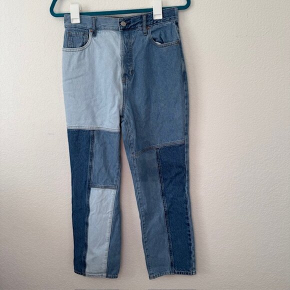PacSun Patchwork Eco Two-Tone Colorblock High‎ Rise Straight Leg Jeans Size 28 - Picture 1 of 9